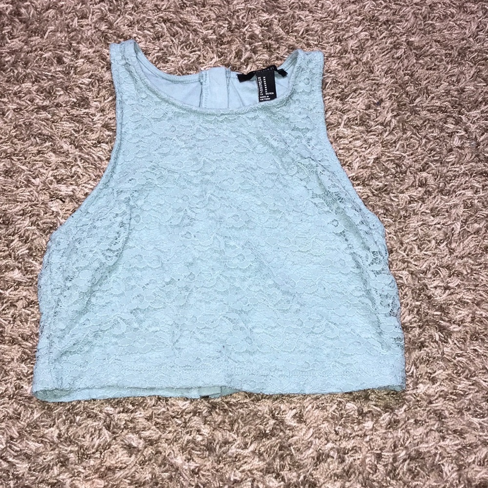 Blue, floral & laced crop top